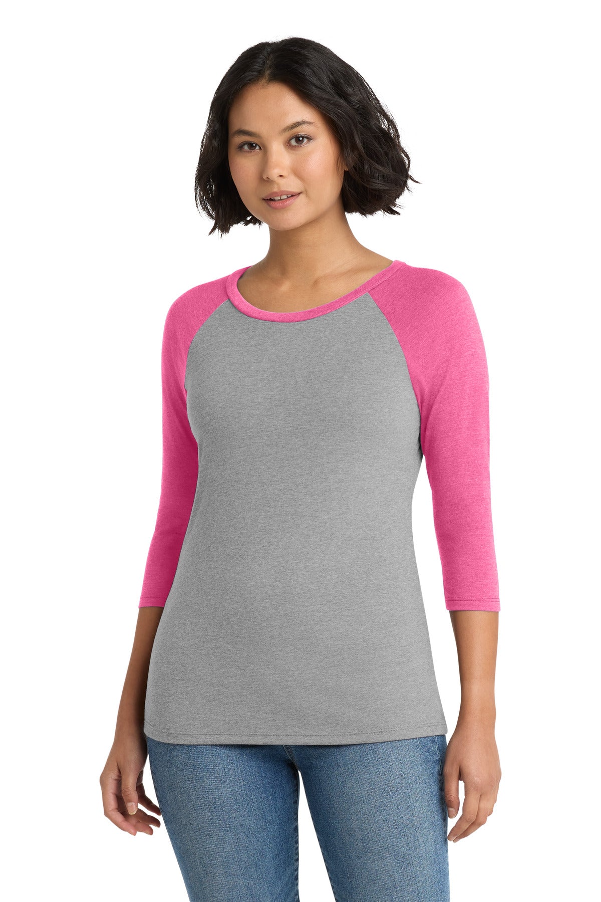 District Women's Perfect Tri 3/4-Sleeve Raglan DM136L