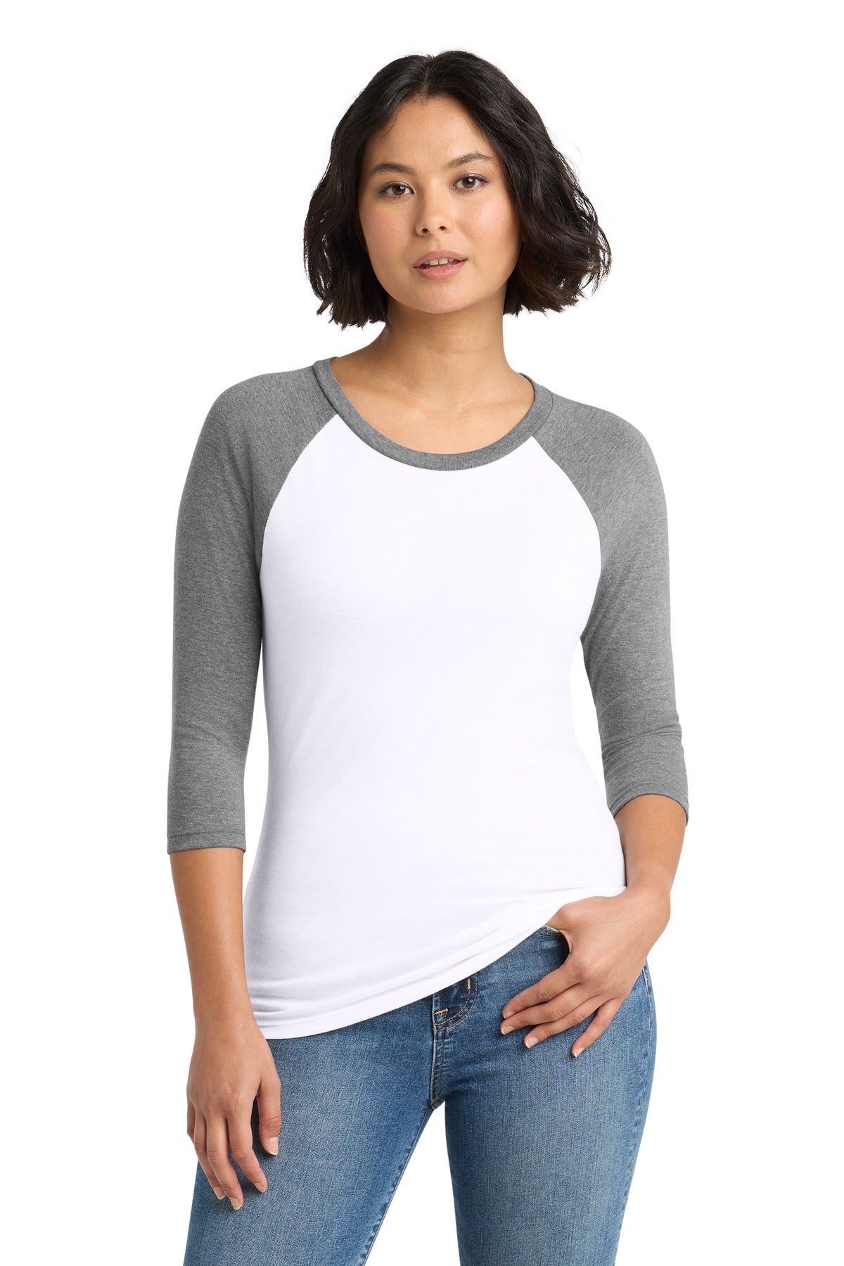 District Women's Perfect Tri 3/4-Sleeve Raglan DM136L